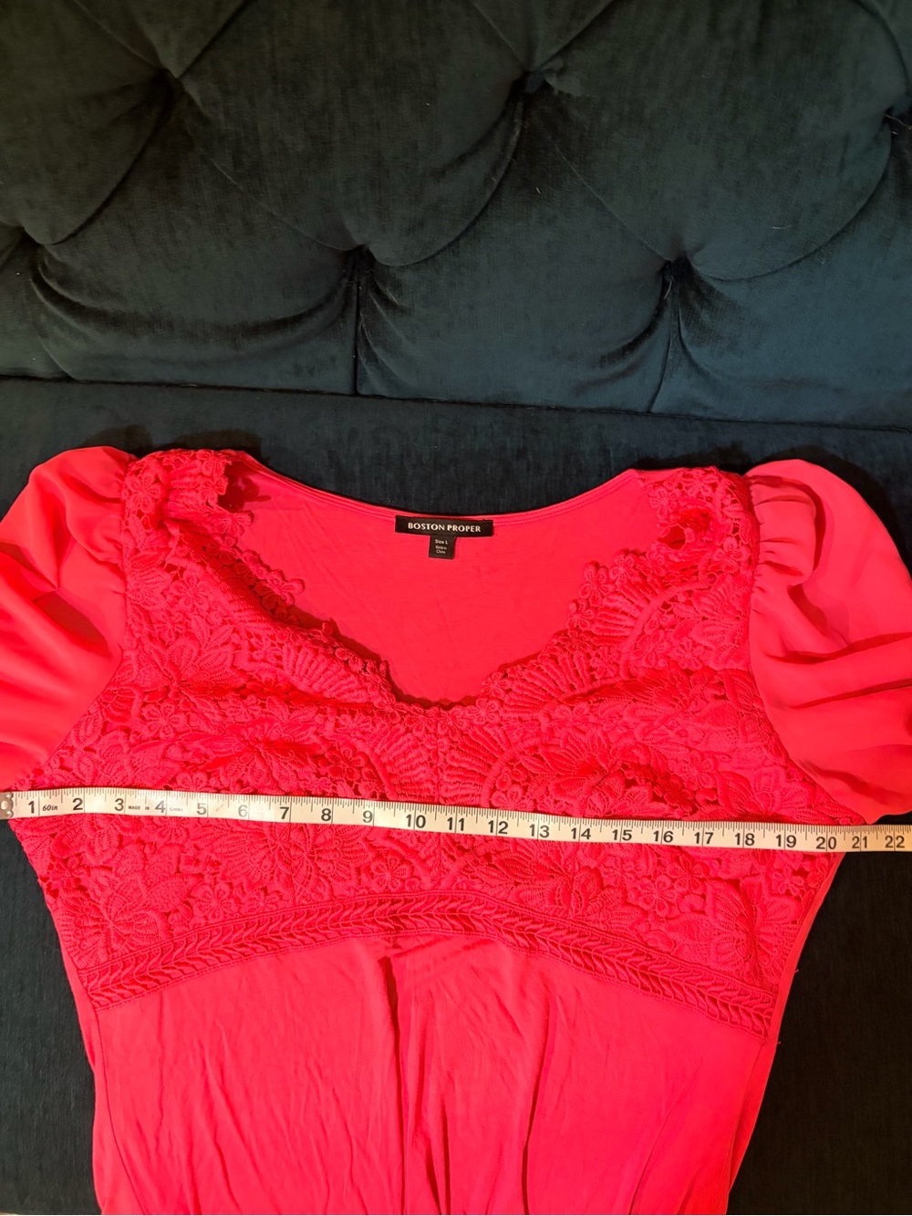 Boston Proper Pink Crochet Lace V-Neck Long Sleeve Blouse Size Large - Picture 8 of 8